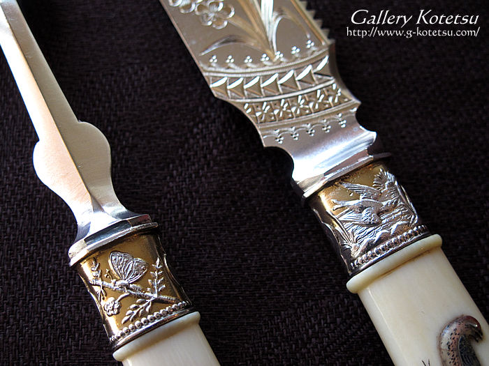 アンティークシルバー　サーヴィングセット antique silver ivory servingset