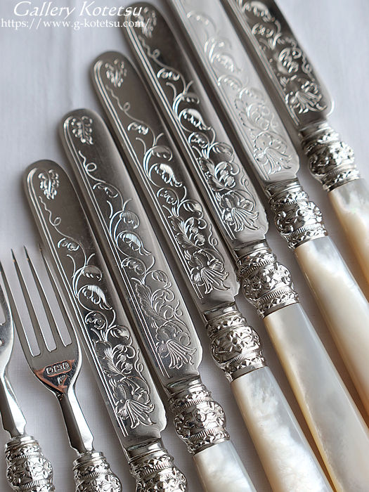 }U[Iup[Jg[Zbg antique silver mother of pearl dessert cutlery