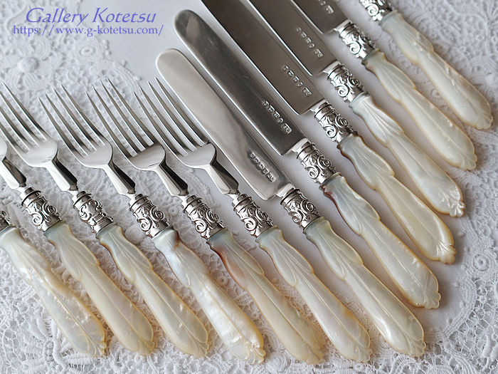 }U[Iup[Jg[Zbg antique silver mother of pearl dessert cutlery set