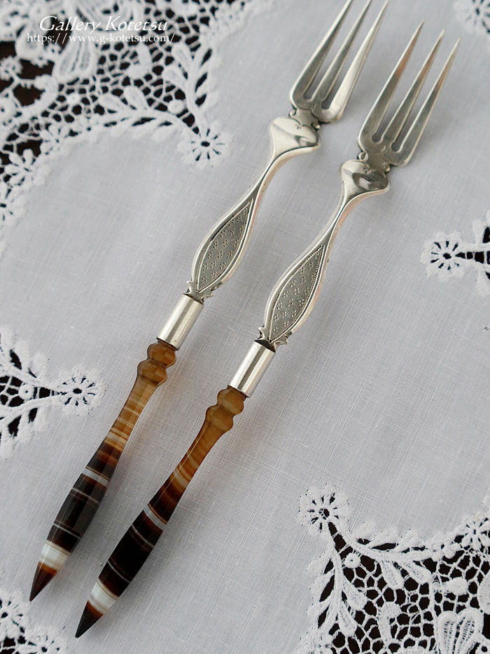 �A���e�B�[�N�V���o�[ antique silver agate handle cutlery