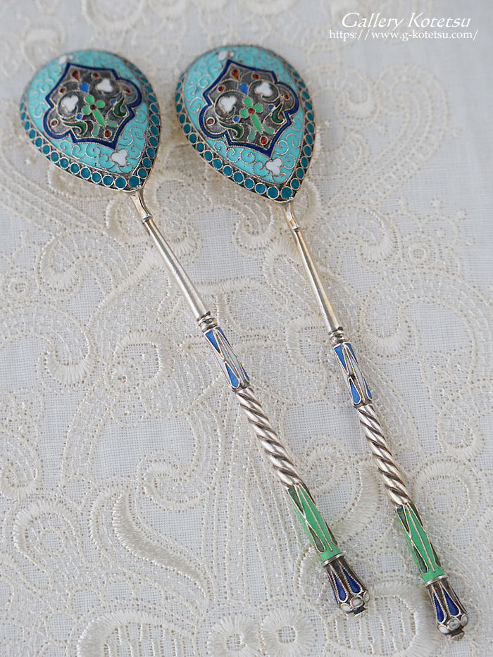 �V���o�[�G�i�����X�v�[���@antique silver enamel spoon russia
