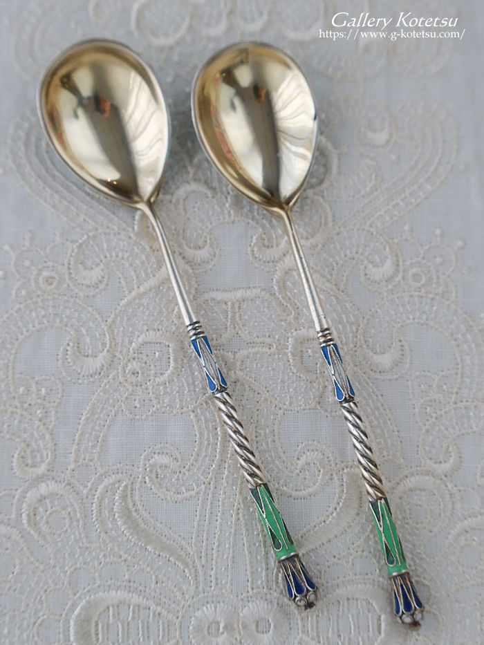�V���o�[�G�i�����X�v�[���@antique silver enamel spoon russia