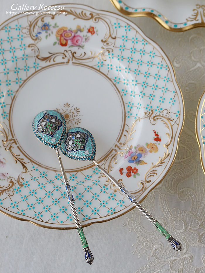 �V���o�[�G�i�����X�v�[���@antique silver enamel spoon russia