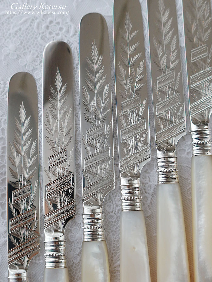 �A���e�B�[�N�V���o�[�@�f�U�[�g�J�g�����[�Z�b�g mother of pearl dessert cutlery antique silver