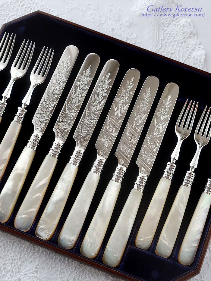 �A���e�B�[�N�V���o�[�@�f�U�[�g�J�g�����[�Z�b�g mother of pearl dessert cutlery antique silver